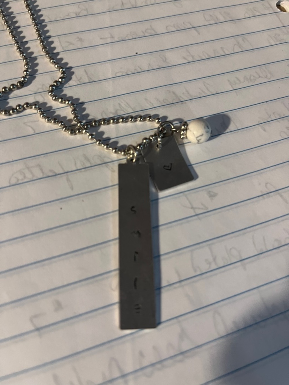 Silver Bar Pendant Necklace with White Stone Accent 1492